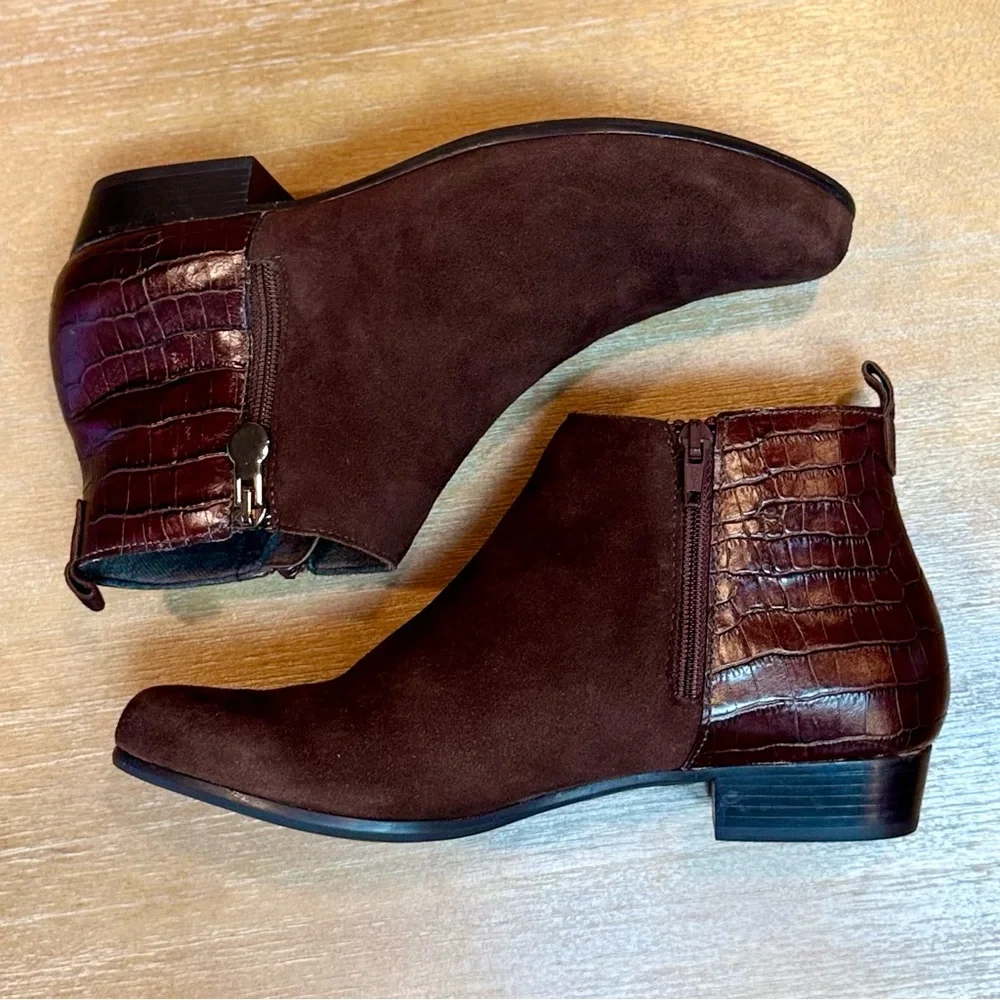 Munro Women’s Lexi Brown Suede/Croco Bootie Comfort Water Resistant Sz 7.5‎